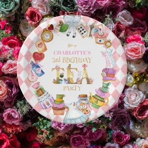Pink Alice in Wonderland 3rd Birthday   Paper Plate