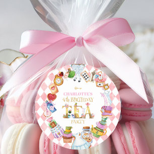 Pink Alice in Wonderland 4th Birthday Classic Round Sticker