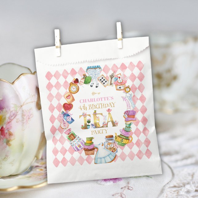 Pink Alice in Wonderland 4th Birthday   Favour Bags (Creator Uploaded)