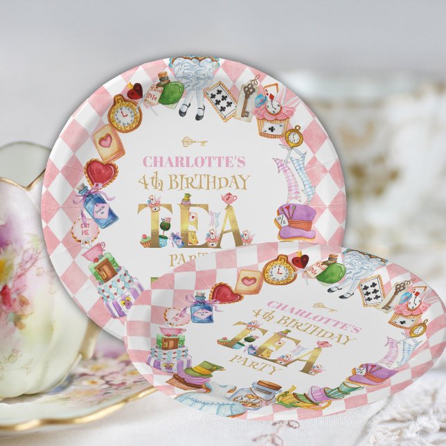 Pink Alice in Wonderland 4th Birthday   Paper Plate (Creator Uploaded)