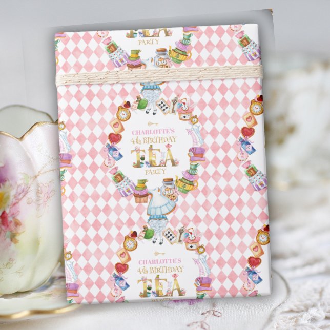 Pink Alice in Wonderland 4th Birthday   Wrapping Paper (Creator Uploaded)