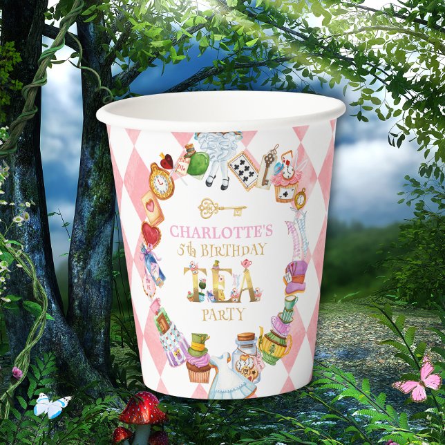 Pink Alice in Wonderland 5th birthday Paper Cups (Creator Uploaded)