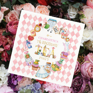 Pink Alice in Wonderland 7th Birthday   Napkin