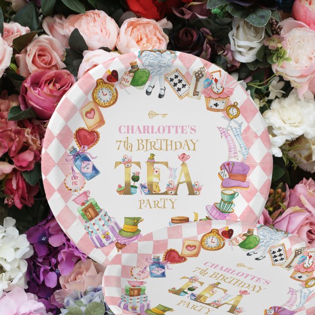 Pink Alice in Wonderland 7th Birthday   Paper Plate (Creator Uploaded)