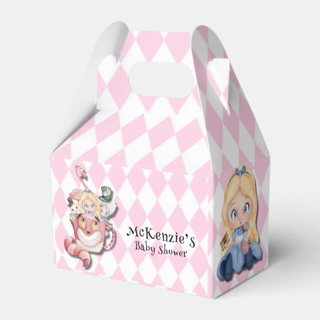 Pink Alice in Wonderland and Friends Baby Shower Favour Box (Front Side)