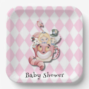 Pink Alice in Wonderland and Friends Baby Shower Paper Plate