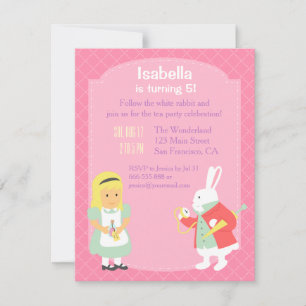 Pink Alice in Wonderland Birthday Tea Party Invitation