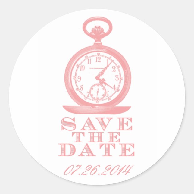 Pink Alice in Wonderland Save the Date Stickers (Front)