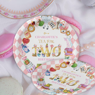 Pink Alice in Wonderland Tea for Two Birthday   Paper Plate