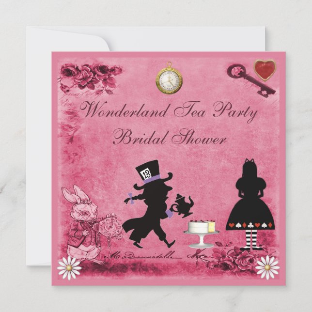 Pink Alice in Wonderland Tea Party Bridal Shower Invitation (Front)