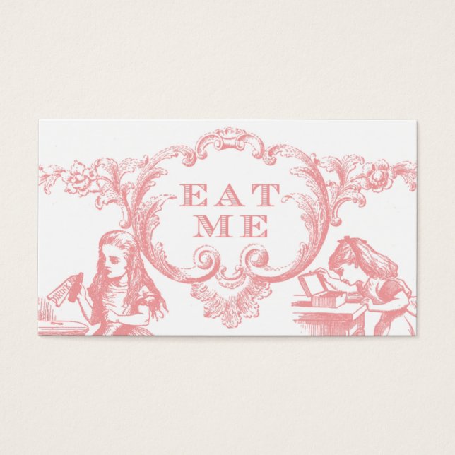 Pink Alice in Wonderland Wedding Food Cards (Front)