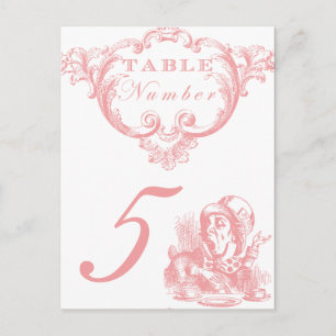 Pink Alice in Wonderland Wedding Table Numbers Postcard