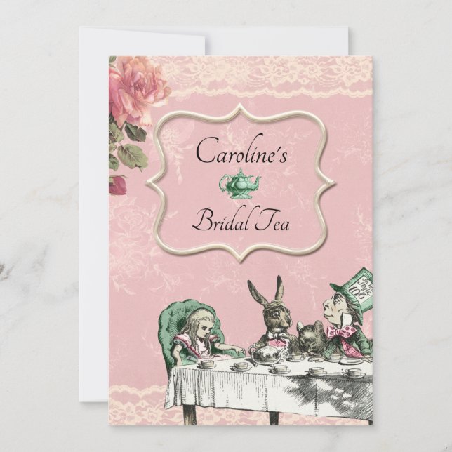 Pink Alice Wonderland Tea Party Bridal Shower Invitation (Front)