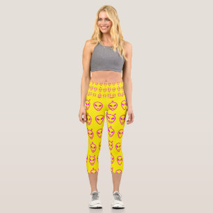 Pink Alien Faces Capri Leggings