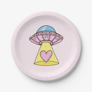 Pink Alien Spaceship Paper Plate