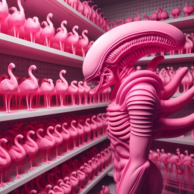 Pink Alien Xenomorph and Flamingos 3 Poster (Creator Uploaded)