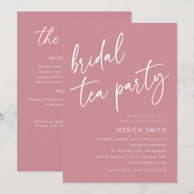 Pink All in One QR Code Bridal Shower Tea Party Invitation (Front/Back)