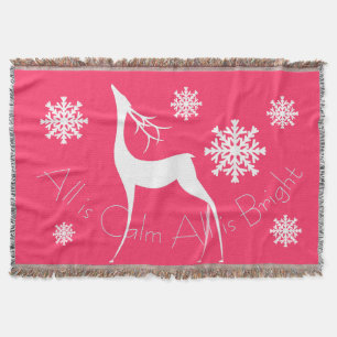 Pink All is Calm All is Bright Deer Throw Blanket