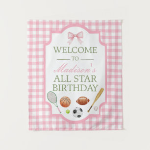 Pink All Star Sports Party Welcome Sign Tapestry