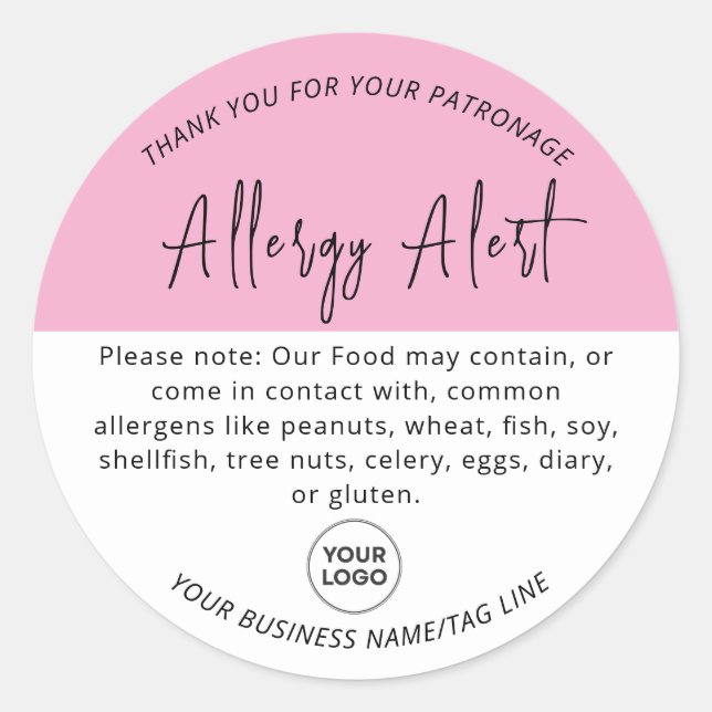 Pink Allergy Food Warning Alert Round Sticker (Front)