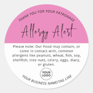 Pink Allergy Food Warning Alert Round Sticker