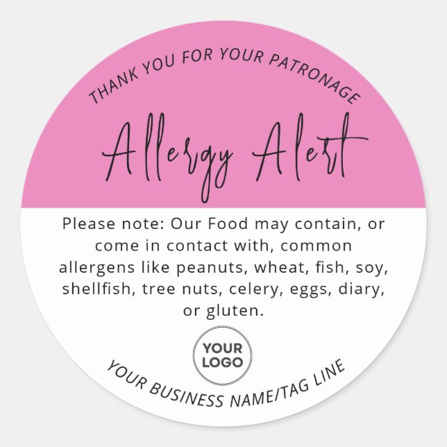 Pink Allergy Food Warning Alert Round Sticker (Front)