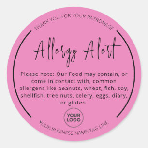 Pink Allergy Food Warning Alert Round Sticker