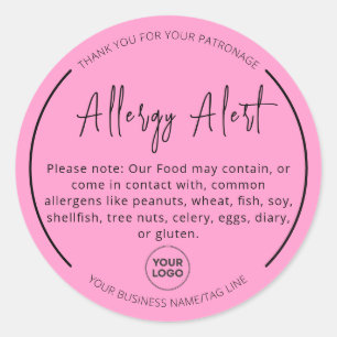 Pink Allergy Food Warning Round Sticker