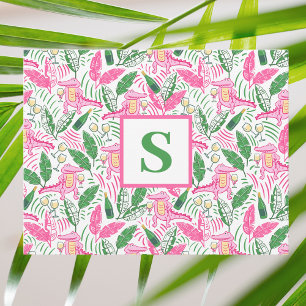 Pink Alligator Chardonnay Monogram Preppy Thank You Card