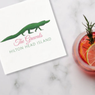 Pink Alligator Drawing Wedding  Napkin