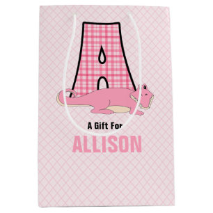 Pink Alligator for Letter A Custom Girl's Medium Gift Bag