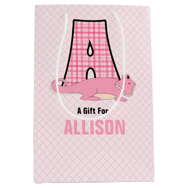Pink Alligator for Letter A Custom Girl's Medium Gift Bag (Front)