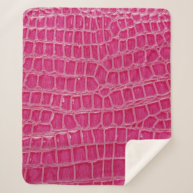 Pink Alligator Patterned Texture Sherpa Blanket (Front)