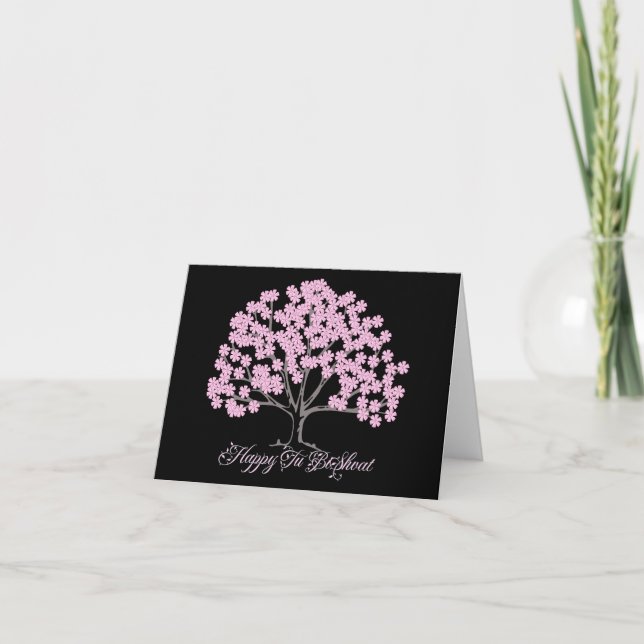 Pink Almond Tree Tu B'Shevat Holiday Card (Front)