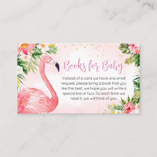 Pink Aloha Flamingo Baby Shower Books for Baby Enclosure Card (Front)