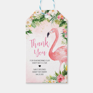 Pink Aloha Flamingo Baby Shower Favour Tags