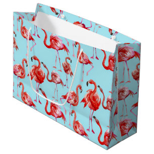 Pink Aloha Flamingo Bird Pattern on Teal Large Gift Bag