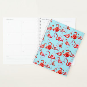 Pink Aloha Flamingo Bird Pattern on Teal Planner