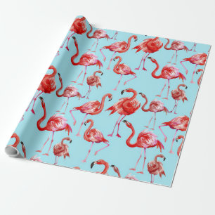 Pink Aloha Flamingo Bird Pattern on Teal Wrapping Paper