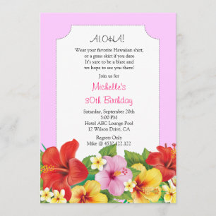 Pink Aloha Luau Birthday Party Invitation