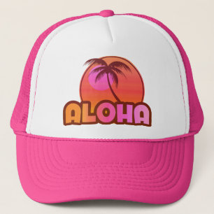 Pink Aloha Palm Trucker Hat