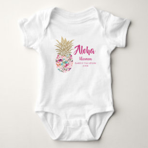 Pink Aloha Pineapple Family Vacation Custom Baby Bodysuit