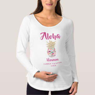 Pink Aloha Pineapple Family Vacation Custom Maternity T-Shirt