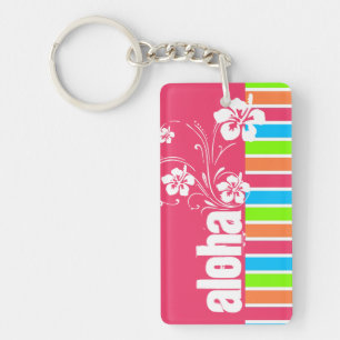 Pink Aloha; Retro Neon Rainbow Key Ring
