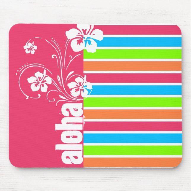 Pink Aloha; Retro Neon Rainbow Mouse Mat (Front)