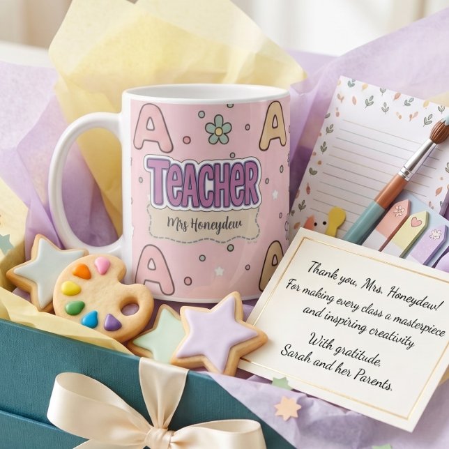 Pink Alphabet Teacher School Pattern  Coffee Mug (Creator Uploaded)