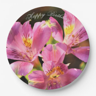 Pink Alstroemeria Lilly Paper Plate