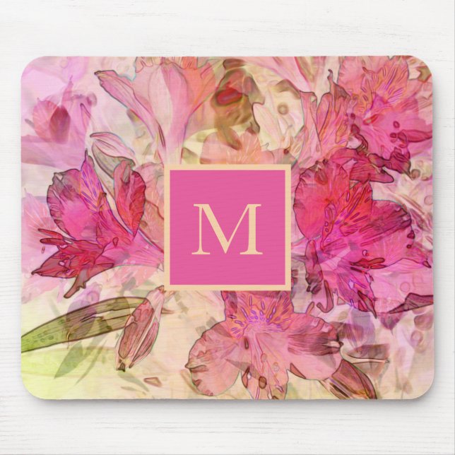 Pink Alstromeria Mouse Mat (Front)