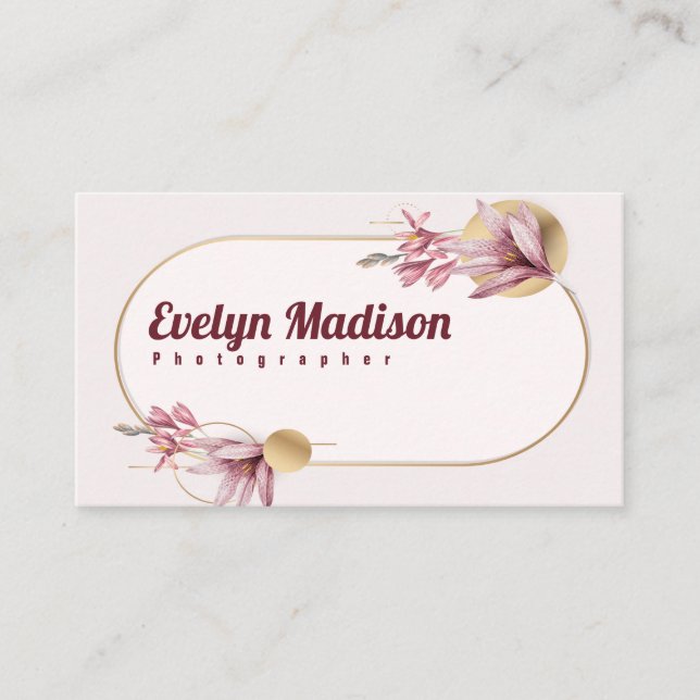 Pink amaryllis pattern with gold gys6548 business card (Front)