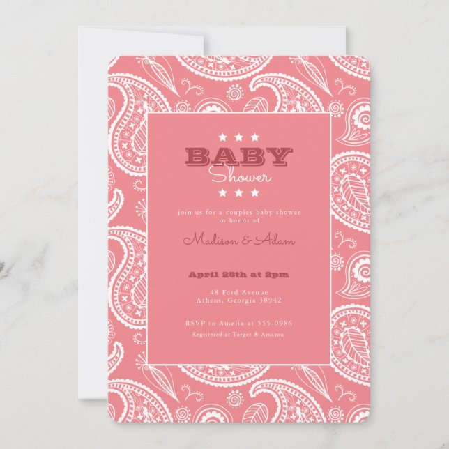 Pink American Bandanna Baby Shower Invitation (Front)